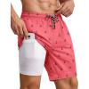 COOFANDY 2 in 1 Mens Swim Trunks 7 Inch Quick Dry Board Shorts Beach Swim Shorts Bathing Suit with Compression Liner(Pink Anchor)