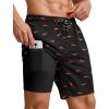 COOFANDY 2 in 1 Mens Swim Trunks 7 Inch Quick Dry Board Shorts Beach Swim Shorts Bathing Suit with Compression Liner(Pinkshark Black)