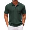COOFANDY Knit Polo Shirts for Men Short Sleeve Textured Polo Shirt Slim Fit Summer Collared T Shirt with Pocket(Green)