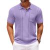 COOFANDY Knit Polo Shirts for Men Short Sleeve Textured Polo Shirt Slim Fit Summer Collared T Shirt with Pocket(Purple)