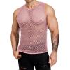 COOFANDY Men Casual Tank Tops Mesh Shirt See Through Sleeveless Shirts Muscle Fishnet Fitted Tee Clubwear Summer(Pink)