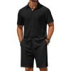 COOFANDY Men’s 2 Piece Outfit Casual Short Sleeve Button Down Shirt and Beach Shorts Set Summer Vacation Outfits for Men(Black)