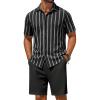COOFANDY Men’s 2 Piece Outfit Casual Short Sleeve Button Down Shirt and Beach Shorts Set Summer Vacation Outfits for Men(Black Stripe)