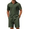 COOFANDY Men’s 2 Piece Outfit Casual Short Sleeve Button Down Shirt and Beach Shorts Set Summer Vacation Outfits for Men(Dark Green)