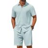 COOFANDY Men’s 2 Piece Outfit Casual Short Sleeve Button Down Shirt and Beach Shorts Set Summer Vacation Outfits for Men(Light Blue)