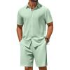 COOFANDY Men’s 2 Piece Outfit Casual Short Sleeve Button Down Shirt and Beach Shorts Set Summer Vacation Outfits for Men(Light Green)