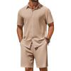 COOFANDY Men’s 2 Piece Outfit Casual Short Sleeve Button Down Shirt and Beach Shorts Set Summer Vacation Outfits for Men(Light Khaki)