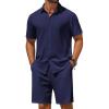 COOFANDY Men’s 2 Piece Outfit Casual Short Sleeve Button Down Shirt and Beach Shorts Set Summer Vacation Outfits for Men(Navy Blue)