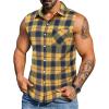 COOFANDY Mens Sleeveless Flannel Shirt Casual Summer Tank Top Button Up Sleeveless Beach Shirts with Chest Pocket(Yellow)
