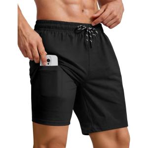 COOFANDY 2 in 1 Mens Swim Trunks 7 Inch Quick Dry Board Shorts Beach Swim Shorts Bathing Suit with Compression Liner(Black)