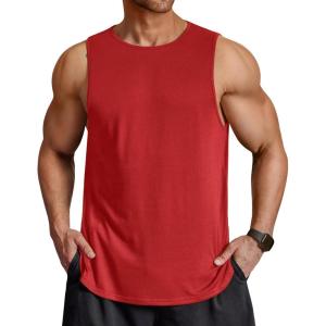 COOFANDY Men Workout Tank Tops Sleeveless Gym Muscle Shirt Quick Dry Athletic Running Tee Shirts Summer Lightweight(Red)