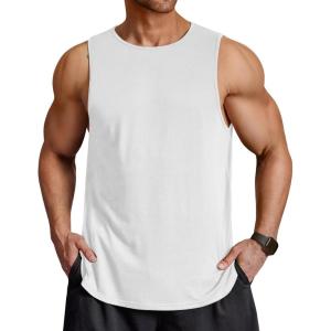 COOFANDY Men Workout Tank Tops Sleeveless Gym Muscle Shirt Quick Dry Athletic Running Tee Shirts Summer Lightweight(White)