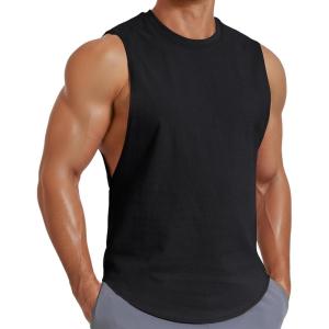 COOFANDY Mens Workout Tank Tops Cotton Cut Off Sleeveless Muscle Shirts Gym Athletic Running T Shirt(Black)