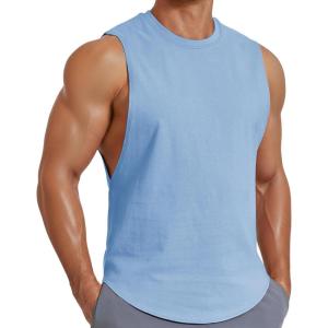 COOFANDY Mens Workout Tank Tops Cotton Cut Off Sleeveless Muscle Shirts Gym Athletic Running T Shirt(Blue)