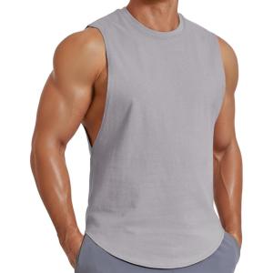 COOFANDY Mens Workout Tank Tops Cotton Cut Off Sleeveless Muscle Shirts Gym Athletic Running T Shirt(Grey)