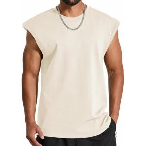 COOFANDY Mens Workout Tank Tops Summer Sleeveless Tee Shirts Casual Stylish Gym Muscle Shirt Loose Fit for Basketball(Beige)
