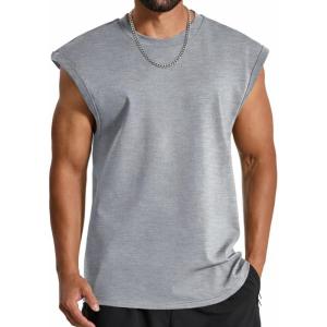 COOFANDY Mens Workout Tank Tops Summer Sleeveless Tee Shirts Casual Stylish Gym Muscle Shirt Loose Fit for Basketball(Light Grey)