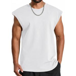 COOFANDY Mens Workout Tank Tops Summer Sleeveless Tee Shirts Casual Stylish Gym Muscle Shirt Loose Fit for Basketball(White)