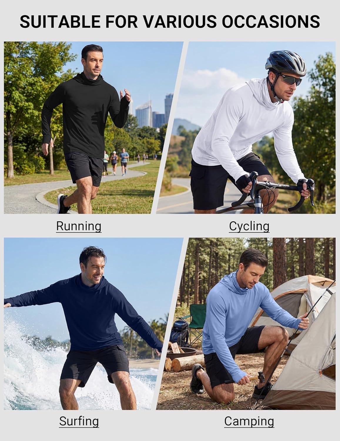 imageCOOFANDY Mens UPF 50 Sun Protection Hoodie with Mask Lightweight Long Sleeve SPF Fishing Shirts UV Hiking Running Rash GuardNavy Blue