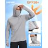 COOFANDY Mens UPF 50+ Sun Protection Hoodie with Mask Lightweight Long Sleeve SPF Fishing Shirts UV Hiking Running Rash Guard(Light Gray)