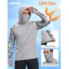 COOFANDY Mens UPF 50+ Sun Protection Hoodie with Mask Lightweight Long Sleeve SPF Fishing Shirts UV Hiking Running Rash Guard(Light Gray Camouflage)