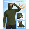 COOFANDY Mens UPF 50+ Sun Protection Hoodie with Mask Lightweight Long Sleeve SPF Fishing Shirts UV Hiking Running Rash Guard(Military Green)