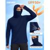 COOFANDY Mens UPF 50+ Sun Protection Hoodie with Mask Lightweight Long Sleeve SPF Fishing Shirts UV Hiking Running Rash Guard(Navy Blue)