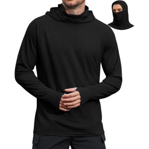 COOFANDY Mens UPF 50+ Sun Protection Hoodie with Mask Lightweight Long Sleeve SPF Fishing Shirts UV Hiking Running Rash Guard(Black)