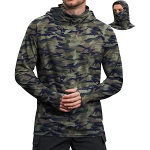 COOFANDY Mens UPF 50+ Sun Protection Hoodie with Mask Lightweight Long Sleeve SPF Fishing Shirts UV Hiking Running Rash Guard(Brown Camouflage)