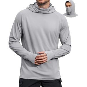COOFANDY Mens UPF 50+ Sun Protection Hoodie with Mask Lightweight Long Sleeve SPF Fishing Shirts UV Hiking Running Rash Guard(Light Gray)