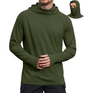 COOFANDY Mens UPF 50+ Sun Protection Hoodie with Mask Lightweight Long Sleeve SPF Fishing Shirts UV Hiking Running Rash Guard(Military Green)