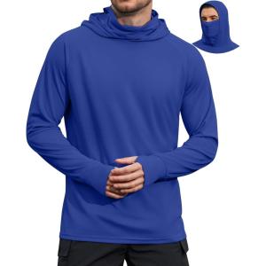 COOFANDY Mens UPF 50+ Sun Protection Hoodie with Mask Lightweight Long Sleeve SPF Fishing Shirts UV Hiking Running Rash Guard(Royal Blue)