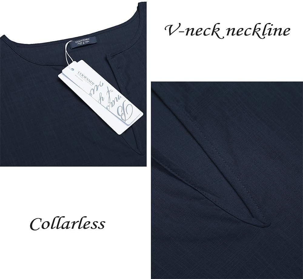 imageCOOFANDY Mens VNeck Linen Robe Short Sleeve Kaftan Thobe Long Gown Casual Shirt for Beach SummerNavy Blue