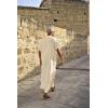 COOFANDY Men’s V-Neck Linen Robe Short Sleeve Kaftan Thobe Long Gown Casual Shirt for Beach, Summer(Beige)