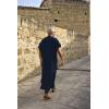 COOFANDY Men’s V-Neck Linen Robe Short Sleeve Kaftan Thobe Long Gown Casual Shirt for Beach, Summer(Navy Blue)