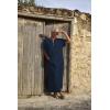 COOFANDY Men’s V-Neck Linen Robe Short Sleeve Kaftan Thobe Long Gown Casual Shirt for Beach, Summer(Navy Blue)