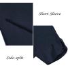 COOFANDY Men’s V-Neck Linen Robe Short Sleeve Kaftan Thobe Long Gown Casual Shirt for Beach, Summer(Navy Blue)