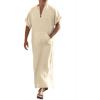 COOFANDY Men’s V-Neck Linen Robe Short Sleeve Kaftan Thobe Long Gown Casual Shirt for Beach, Summer(Beige)