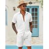 COOFANDY Men’s 2 Pieces Cotton Linen Set Short Sleeve Button Down Shirts Summer Beach Shorts Casual Outfits(A Pure White)