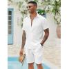 COOFANDY Men’s 2 Pieces Cotton Linen Set Short Sleeve Button Down Shirts Summer Beach Shorts Casual Outfits(A Pure White)