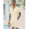 COOFANDY Men’s 2 Pieces Cotton Linen Set Short Sleeve Button Down Shirts Summer Beach Shorts Casual Outfits(Beige)