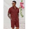 COOFANDY Men’s 2 Pieces Cotton Linen Set Short Sleeve Button Down Shirts Summer Beach Shorts Casual Outfits(Crimson)
