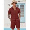COOFANDY Men’s 2 Pieces Cotton Linen Set Short Sleeve Button Down Shirts Summer Beach Shorts Casual Outfits(Crimson)
