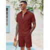 COOFANDY Men’s 2 Pieces Cotton Linen Set Short Sleeve Button Down Shirts Summer Beach Shorts Casual Outfits(Crimson)