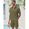 COOFANDY Men’s 2 Pieces Cotton Linen Set Short Sleeve Button Down Shirts Summer Beach Shorts Casual Outfits(Green)