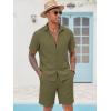 COOFANDY Men’s 2 Pieces Cotton Linen Set Short Sleeve Button Down Shirts Summer Beach Shorts Casual Outfits(Green)