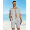 COOFANDY Men’s 2 Pieces Cotton Linen Set Short Sleeve Button Down Shirts Summer Beach Shorts Casual Outfits(Light Gray)
