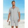 COOFANDY Men’s 2 Pieces Cotton Linen Set Short Sleeve Button Down Shirts Summer Beach Shorts Casual Outfits(Light Gray)