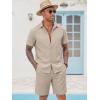 COOFANDY Men’s 2 Pieces Cotton Linen Set Short Sleeve Button Down Shirts Summer Beach Shorts Casual Outfits(Moon Gray)