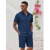 COOFANDY Men’s 2 Pieces Cotton Linen Set Short Sleeve Button Down Shirts Summer Beach Shorts Casual Outfits(Navy Blue)